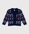 Boys' wool jacquard and cotton cardigan MEDIEVAL blue/MULTICO white
