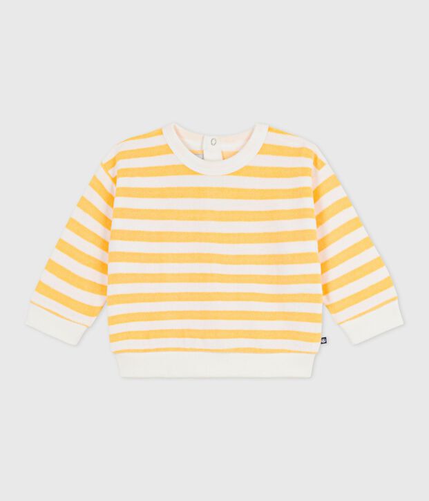 Babies' stripy cotton sweatshirt yellow/white