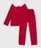 Children's plain ribbed velour pyjamas with a ruff red