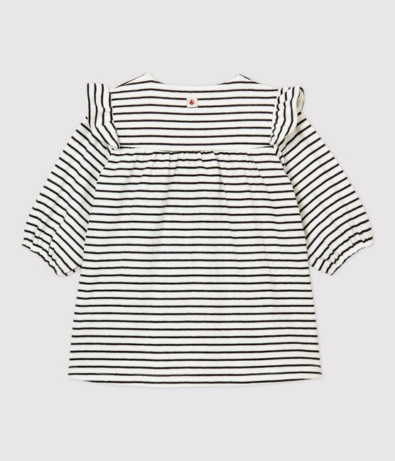 Baby Girls' Striped Organic Cotton Dress MARSHMALLOW white/SMOKING blue