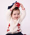 Babies' jaquard-patterned cardigan knitted in wool and cotton white/red
