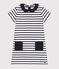 Children's short-sleeved cotton dress MARSHMALLOW white/SMOKING blue