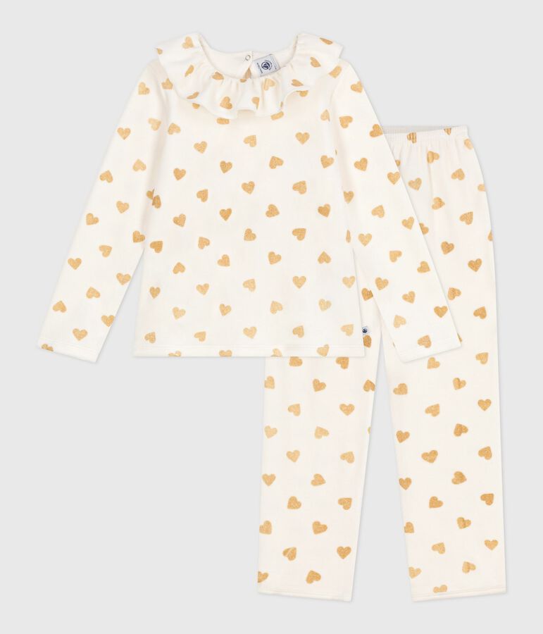 Children's golden heart-print velour pyjamas MILK /DORE