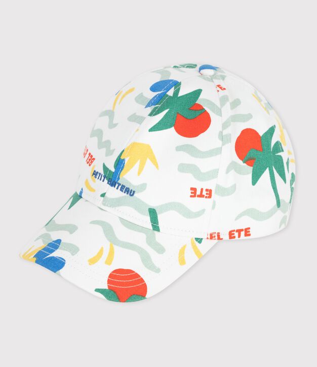 Children's cotton cap with a palm tree print Ecru/multicolor