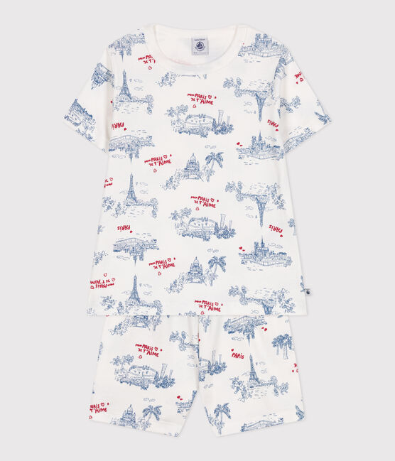 Children's short Paris print cotton pyjamas MARSHMALLOW white/MULTICO white