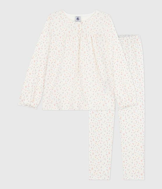 Children's polka dot printed cotton pyjamas MARSHMALLOW white/MULTICO white
