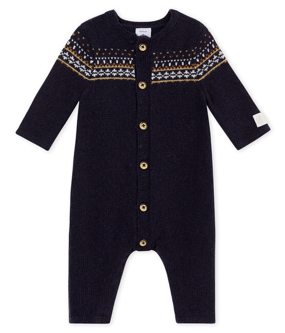 Baby boy's long jacquard knit all•in•one SMOKING blue