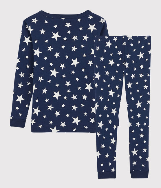 Boys' Snugfit Starry Cotton Pyjamas MEDIEVAL blue/MARSHMALLOW white