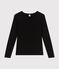 Women's plain long-sleeved iconic rib knit T-shirt BLACK black