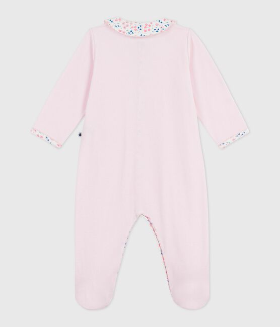 Babies' plain velour pyjama suit with a collar BARELY pink