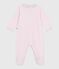 Babies' plain velour pyjama suit with a collar BARELY pink