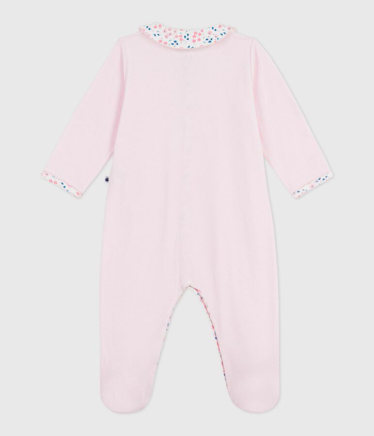 Babies' plain velour pyjama suit with a collar pink