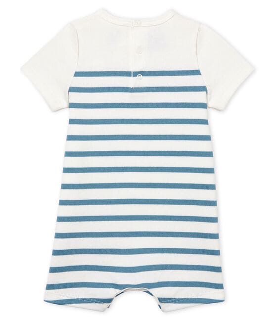 Baby Boys' Short-Sleeved Playsuit MARSHMALLOW white/FONTAINE blue