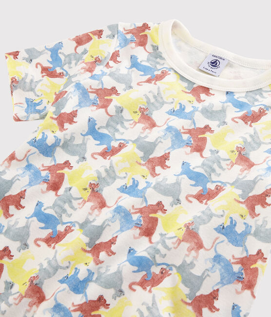 Boys' Cat Print Organic Cotton Pyjamas MARSHMALLOW white/MULTICO white