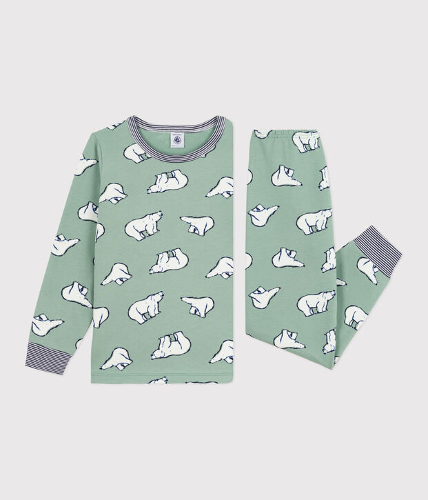 Children's pyjamas in bear-print fleece green/multicolor