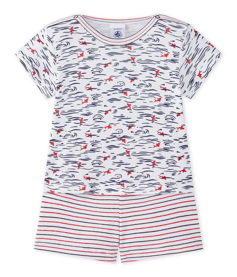 Baby boy's 2-piece shortie pyjamas white/multicolor