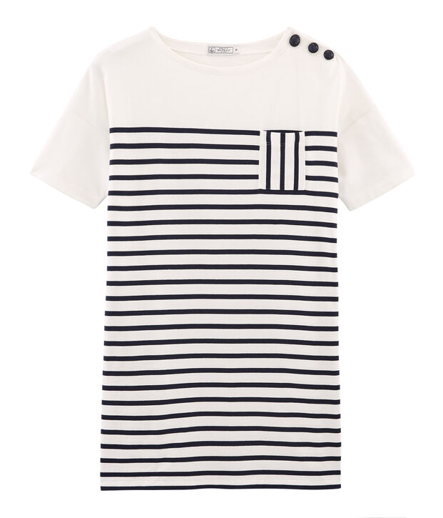 Women's short-sleeved dress white/blue