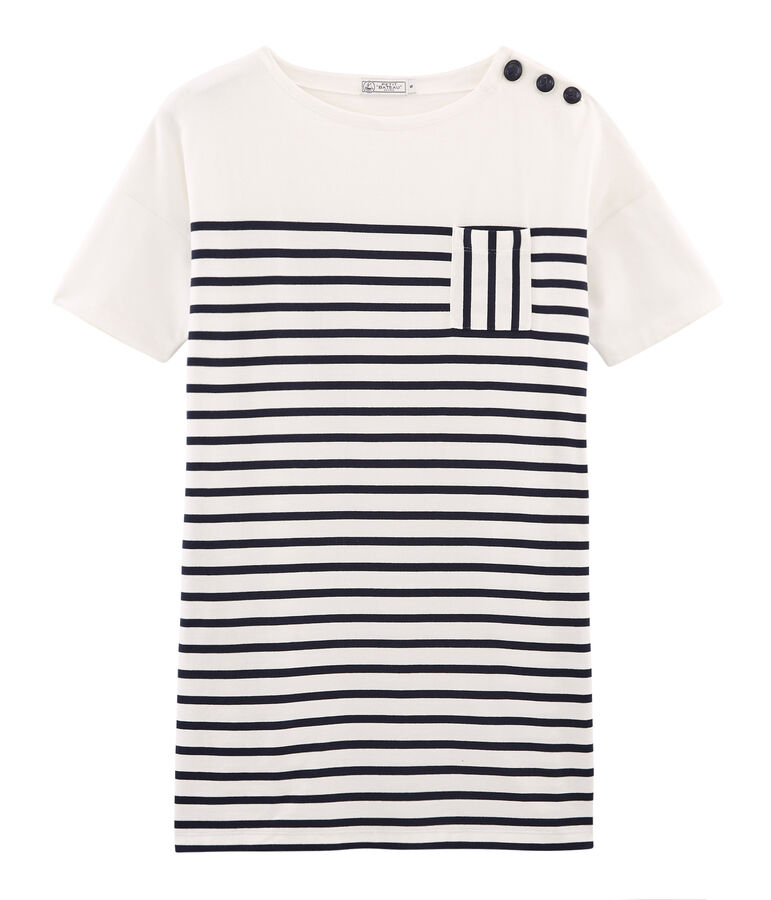 Women's short-sleeved dress MARSHMALLOW white/SMOKING blue