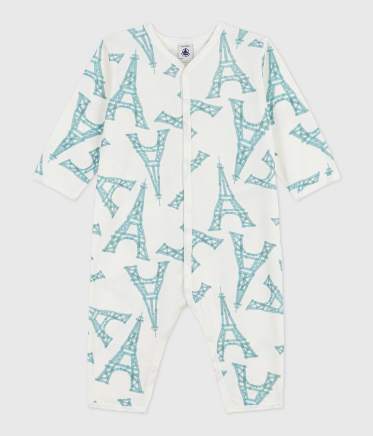 Babies' Eiffel Tower print footless cotton pyjama suit white/green