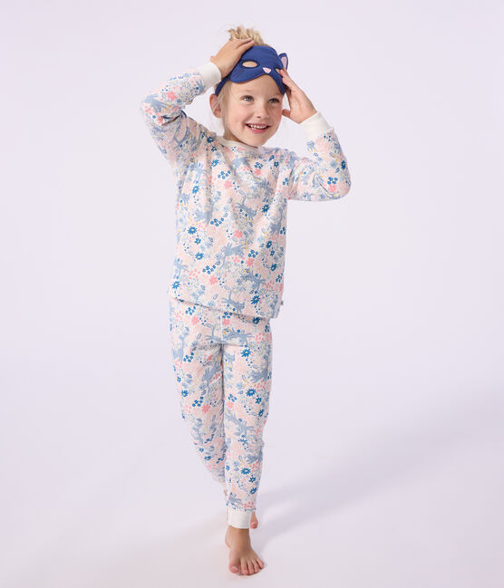 Children's floral print cotton fancy dress pyjamas MARSHMALLOW white/MULTICO white