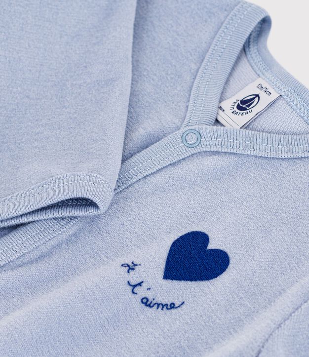 Babies' plain velour pyjama suit with a placed design blue