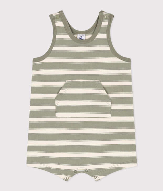 Babies' Sleeveless Thick Striped Jersey Playsuit green/ecru