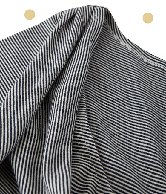 Robe longue femme à manches longues. Petit bateau x Marie-Agnès Gillot SMOKING blue/COQUILLE beige