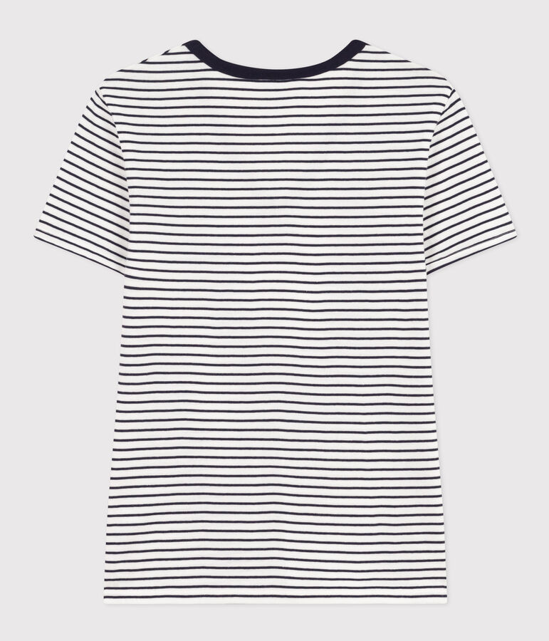 Women's Iconic Striped Cotton V-neck T-Shirt white/blue