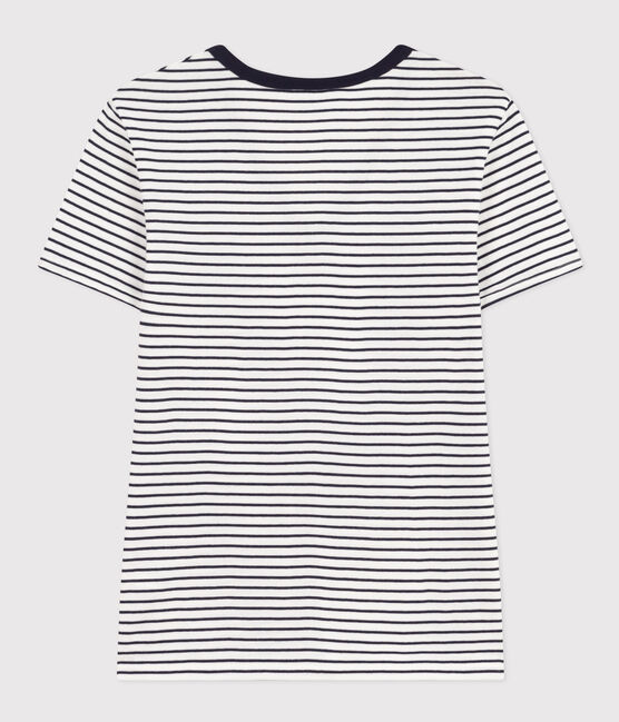 Women's Iconic Striped Cotton V-neck T-Shirt MARSHMALLOW white/SMOKING blue