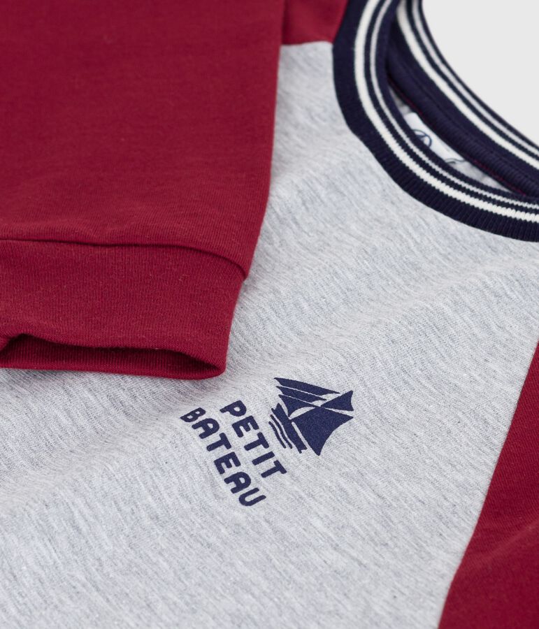 Children's long-sleeved plain cotton T-shirt grey/red