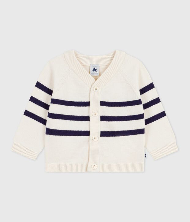 Babies' stripy cotton cardigan blue/blue