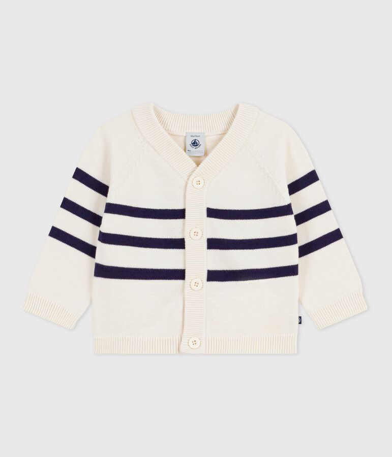 Babies' stripy cotton cardigan blue/blue