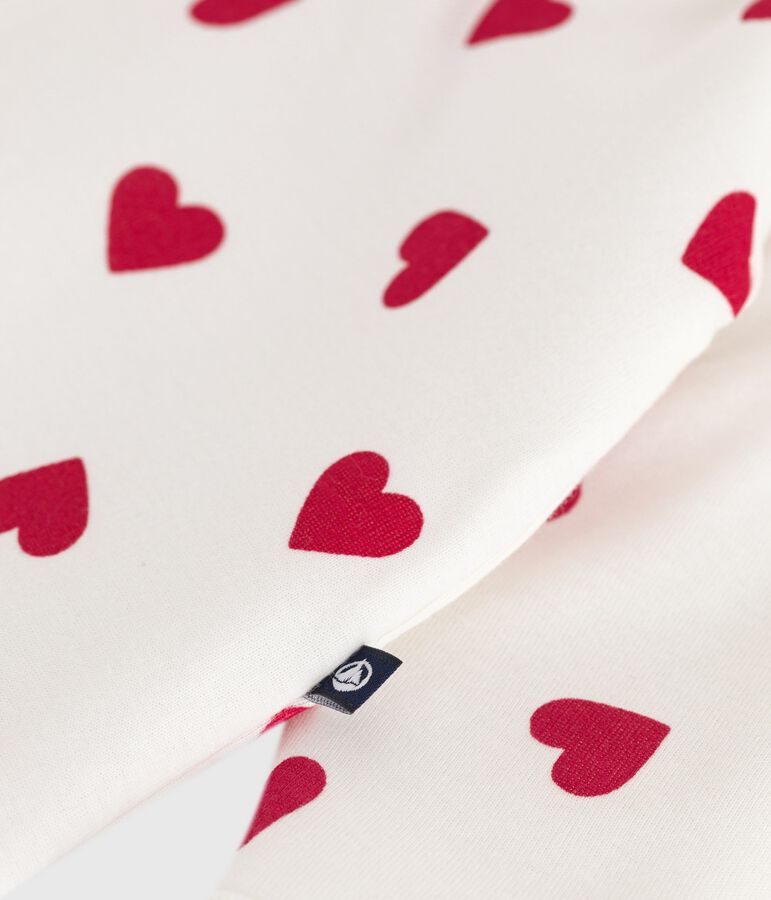 Babies' padded heart-print cotton playsuit. MARSHMALLOW white/TERKUIT red