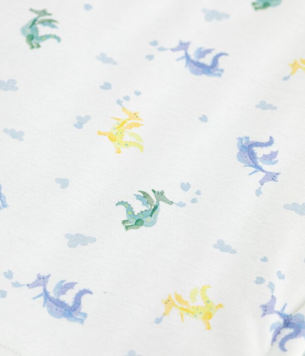Babies' sleeveless reversible dragon-print cotton cardigan white/multicolor