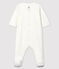 Babies' White Petit Bateau Screen Printed Organic Cotton Velour Sleepsuit MARSHMALLOW white/PERLIN beige