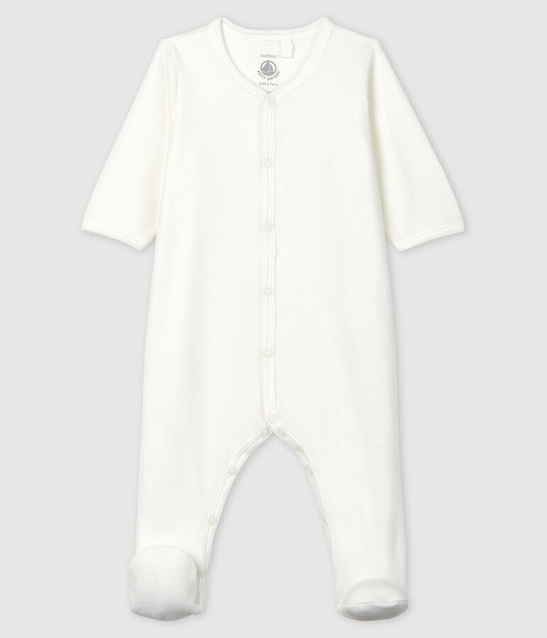 Babies' White Petit Bateau Screen Printed Organic Cotton Velour Sleepsuit white/grey
