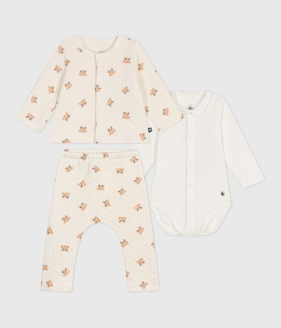 Babies' red panda-printed cotton 3-piece set MILK /MULTICO