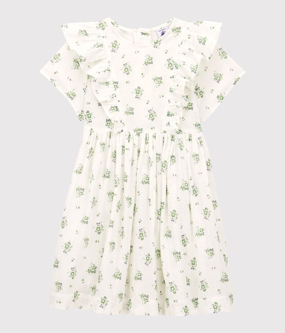 Girls' Organic Cotton Gauze Print Dress MARSHMALLOW white/MULTICO white