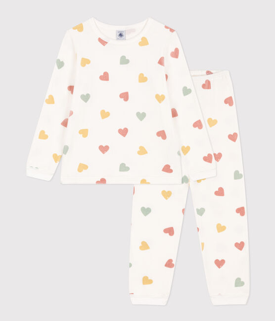 Girls' Heart Velour Pyjamas MARSHMALLOW white/MULTICO white