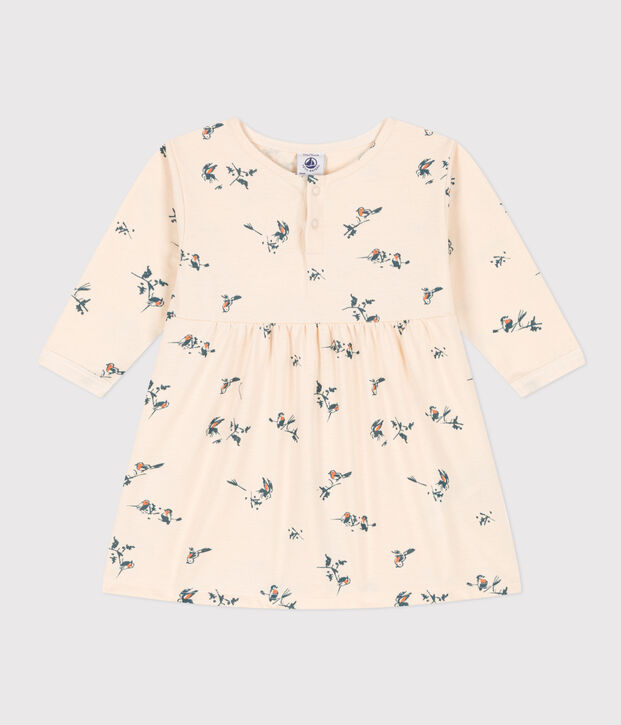 Babies' Long-Sleeved Jersey Dress Ecru/multicolor