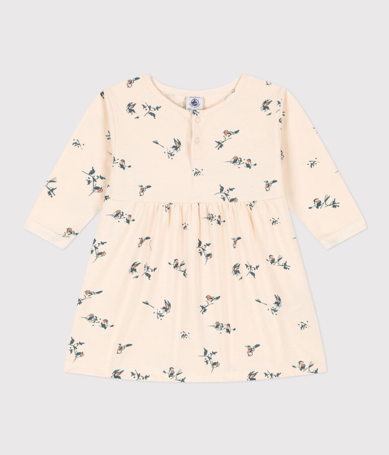 Babies' Long-Sleeved Jersey Dress Ecru/multicolor