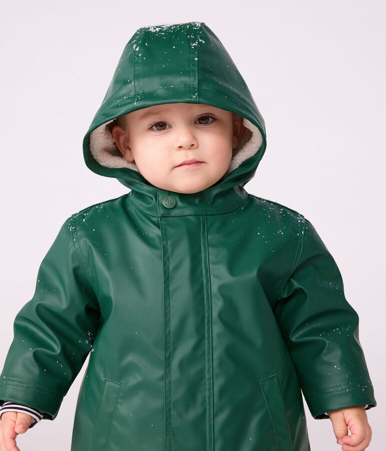 Babies' warm sherpa-lined raincoat green