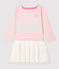 Girls' Long-Sleeved Cotton/Tulle Dress MINOIS pink/MARSHMALLOW ARGENT BRILLANT