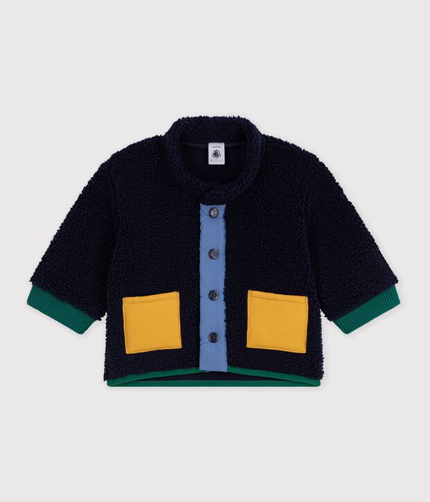 Babies' plain padded sherpa coat with a hood blue/multicolor