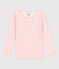 Girls' Pinstriped Long-Sleeved Wool/Cotton T-Shirt CHARME pink/MARSHMALLOW white
