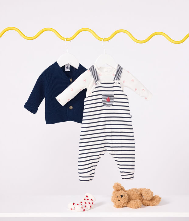 Babies' moss stitch cotton cardigan MEDIEVAL