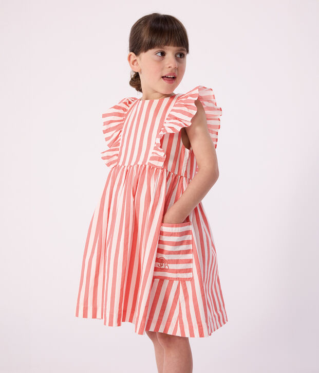 Children's sleeveless stripy cotton dress pink/white