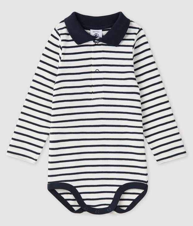 Baby boy's long-sleeved bodysuit white/blue