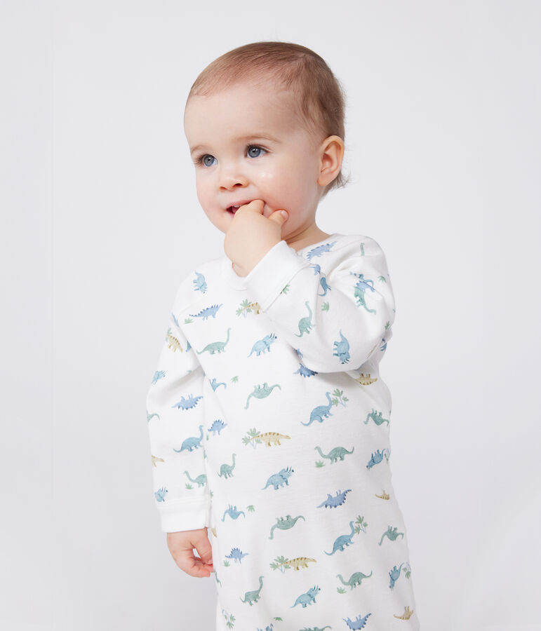 Babies' dinosaur pattern cotton pyjamas MARSHMALLOW white/MULTICO white