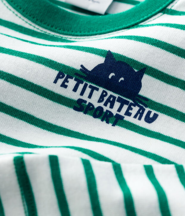 Babies' Striped Cotton T-Shirt white/green
